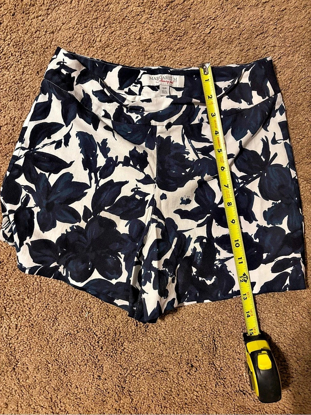 Margaret M Slimming Floral High Waist Shorts in Blue & White